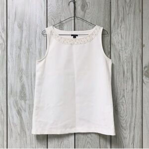 Ann Taylor Women Ivory White Pearl Beaded Neckline Sleeveless Cami Tank Top